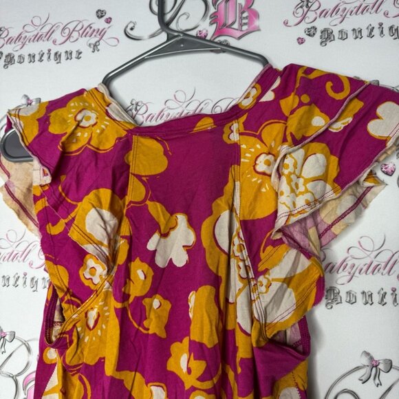 Maeve by Anthropologie tshirt floral psychedelic orange pink white ruffle frills - Picture 4 of 9